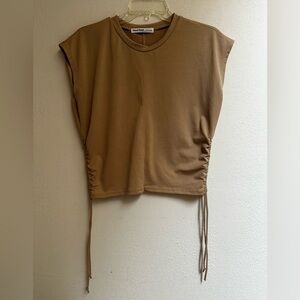 Sweet Rain Brown Ruched Cropped Tee